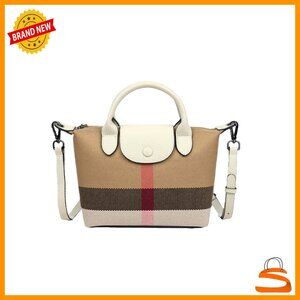 Mini Plaid Satchel Purse with Leather Trim Adjustable Crossbody Bag